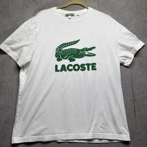 Lacoste Men's T Shirt White Crocodile Logo Graphic Regular Fit XL
